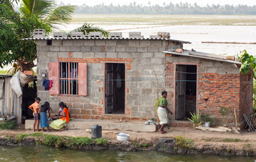 Ordinary life on Backwaters in Kerala (India)