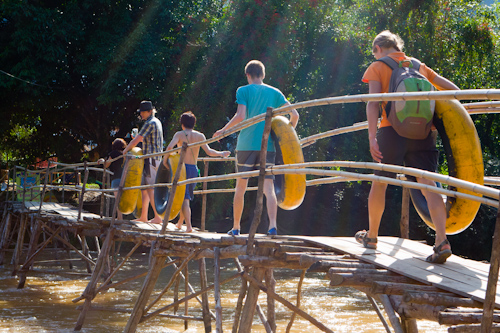 Tubing on Nam Song river in Laos - start